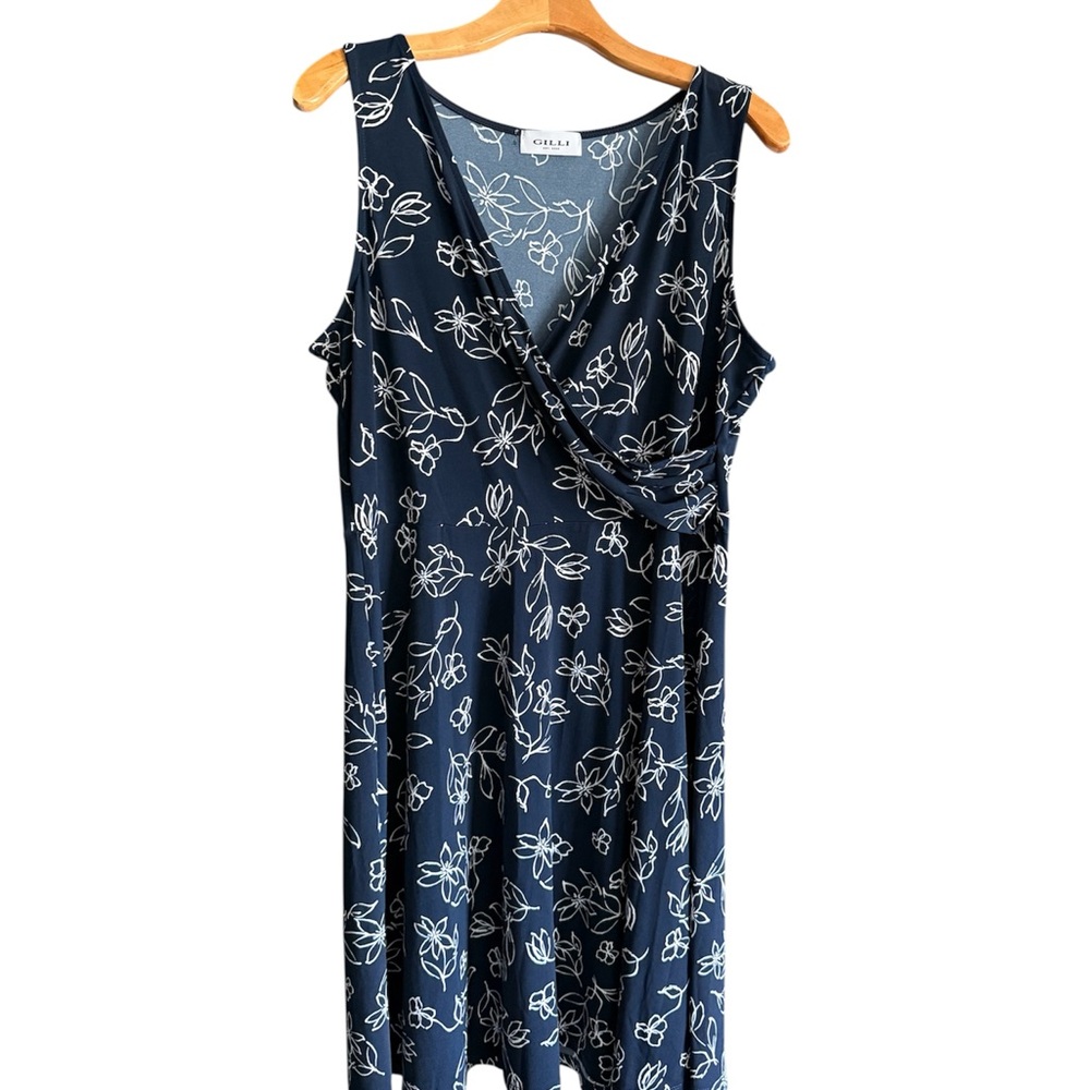 Gilli Navy Floral Faux Wrap Midi Dress